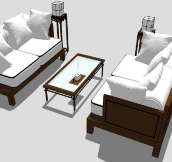 简约中式布质组合沙发SU模型下载_sketchup草图大师SKP模型