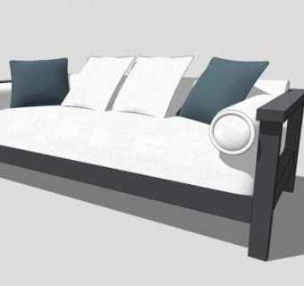 新中式简约布质双人沙发SU模型下载_sketchup草图大师SKP模型