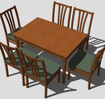木质简易方形餐桌椅家具SU模型下载_sketchup草图大师SKP模型
