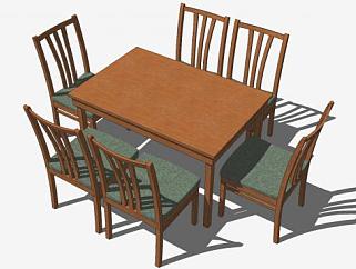 木质简易方形餐桌椅家具SU模型下载_sketchup草图大师SKP模型