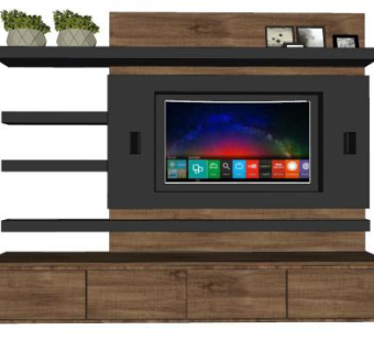 木材质电视柜背景墙SU模型下载_sketchup草图大师SKP模型