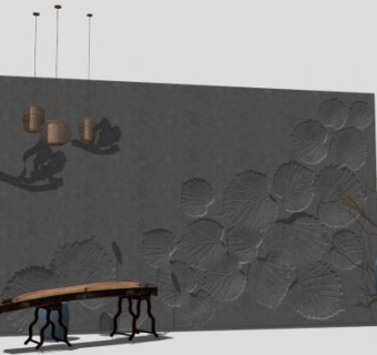 新中式风格背景墙sketchup模型下载_sketchup草图大师SKP模型