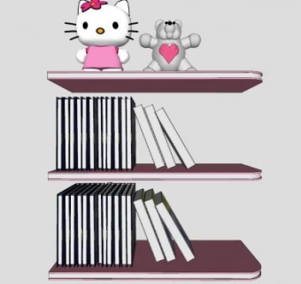 女生粉色可爱的书架布娃娃SU模型下载_sketchup草图大师SKP模型