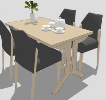 木制餐桌椅SU模型下载_sketchup草图大师SKP模型