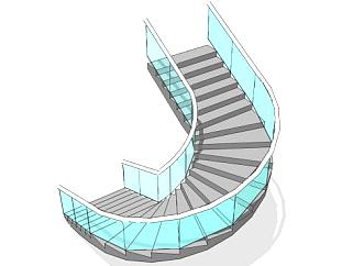 玻璃转角扶手楼梯SU模型下载_sketchup草图大师SKP模型
