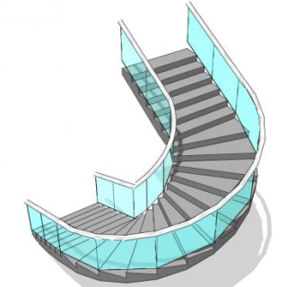 玻璃转角扶手楼梯SU模型下载_sketchup草图大师SKP模型