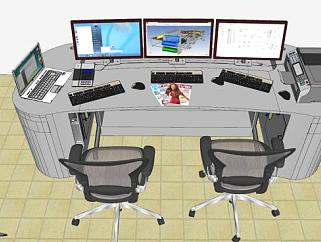 <em>设计</em>师的工作台办公桌椅电脑SU模型下载_sketchup草图...