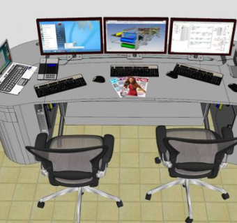 设计师的工作台办公桌椅电脑SU模型下载_sketchup草图大师SKP模型