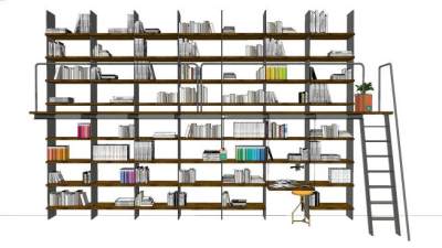 带爬梯的书架SU模型下载_sketchup草图大师SKP模型