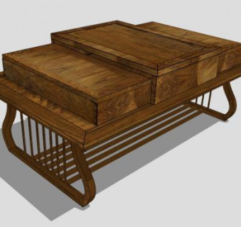 中式现代创意实木茶几SU模型下载_sketchup草图大师SKP模型