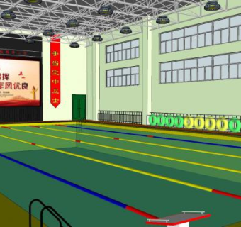 室内少儿游泳馆游泳池SU模型下载_sketchup草图大师SKP模型