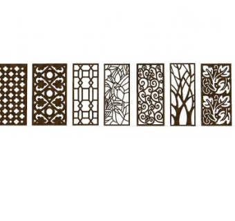 中式格栅装饰板隔断SU模型下载_sketchup草图大师SKP模型