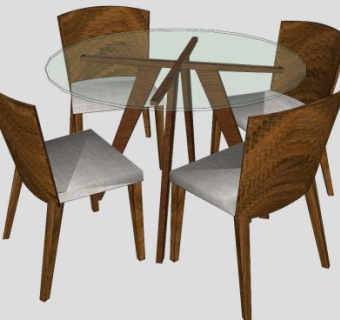 休闲圆形玻璃桌椅浅谈桌SU模型下载_sketchup草图大师SKP模型