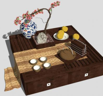 新中式古典实木茶几SU模型下载_sketchup草图大师SKP模型