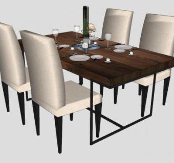 简易木制餐桌椅家具SU模型下载_sketchup草图大师SKP模型