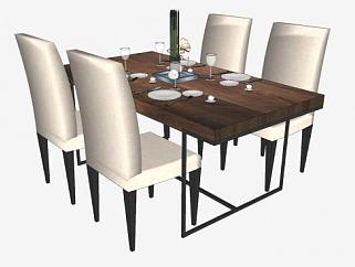 简易木制餐桌椅家具SU模型下载_sketchup草图大师SKP模型