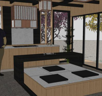 禅风庭园厨房SU模型下载_sketchup草图大师SKP模型