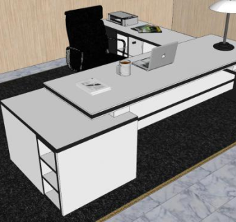 老板办公桌大班台白色系SU模型下载_sketchup草图大师SKP模型