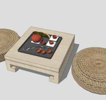 中式风格简约实木茶几SU模型下载_sketchup草图大师SKP模型