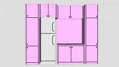 粉色橱柜组合柜SU模型下载_sketchup草图大师SKP模型