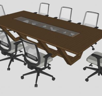 长方形会议桌椅SU模型下载_sketchup草图大师SKP模型