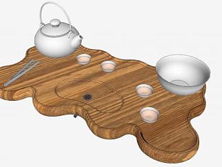 中式创意实木茶具SU模型下载_sketchup草图大师SKP模型