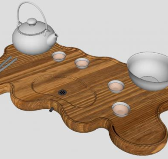 中式创意实木茶具SU模型下载_sketchup草图大师SKP模型