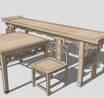 新中式古典实木案台SU模型下载_sketchup草图大师SKP模型