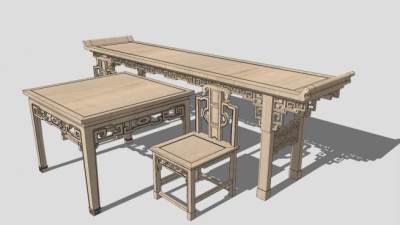 新中式古典实木案台SU模型下载_sketchup草图大师SKP模型