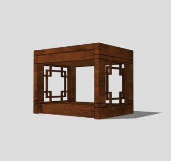 中式古典实木床床头柜下载_sketchup草图大师SKP模型