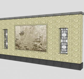 新中式创意景墙SU模型下载_sketchup草图大师SKP模型