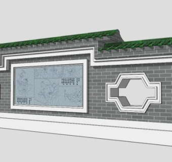现代中式仿古景墙SU模型下载_sketchup草图大师SKP模型