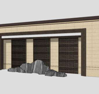 现代中式风格景墙SU模型下载_sketchup草图大师SKP模型