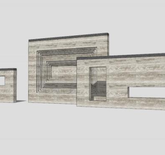 中式现代风格景墙SU模型下载_sketchup草图大师SKP模型