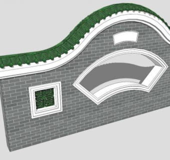 中式仿古设计景墙SU模型下载_sketchup草图大师SKP模型