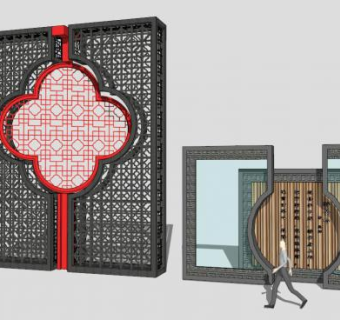 中国风古典景墙SU模型下载_sketchup草图大师SKP模型