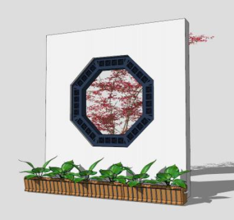 中式文化仿古景墙SU模型下载_sketchup草图大师SKP模型