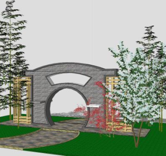 中式文化古典景墙SU模型下载_sketchup草图大师SKP模型