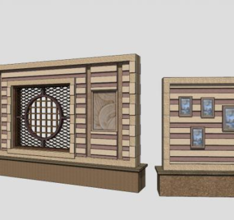 现代中国风创意景墙SU模型下载_sketchup草图大师SKP模型