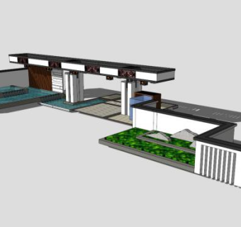 中式现代风格景墙sketchup模型下载_sketchup草图大师SKP模型