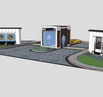 中式文化现代风格景墙sketchup模型下载_sketchup草图大师SKP模型