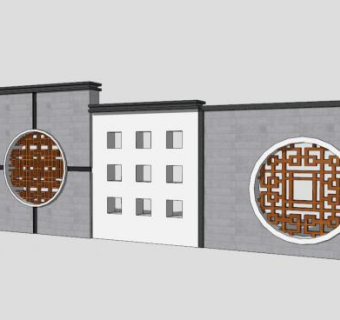 中国风古典景墙设计SU模型下载_sketchup草图大师SKP模型