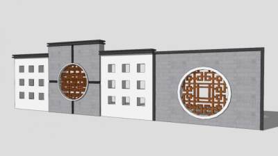 中国风古典景墙设计SU模型下载_sketchup草图大师SKP模型