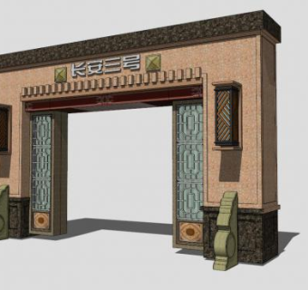 中国风古典景墙设计SKP模型下载_sketchup草图大师SKP模型