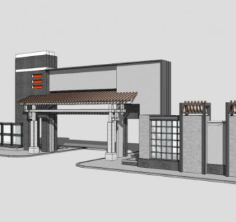 现代中国风景墙SKP模型下载_sketchup草图大师SKP模型
