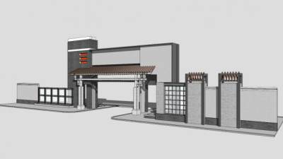 现代中国风景墙SKP模型下载_sketchup草图大师SKP模型