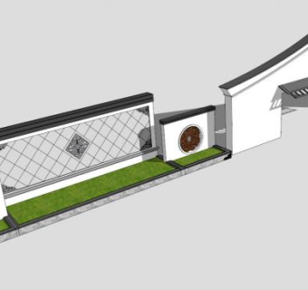 新中式中国风景墙SU模型下载_sketchup草图大师SKP模型