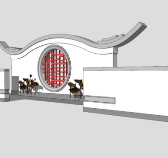 现代中国风设计景墙SKP模型下载_sketchup草图大师SKP模型