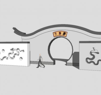 现代中式仿古墙sketchup模型下载_sketchup草图大师SKP模型