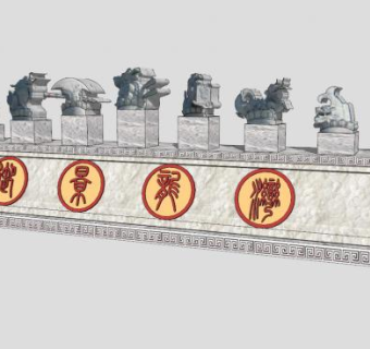 新中式古代古典景墙SU模型下载_sketchup草图大师SKP模型